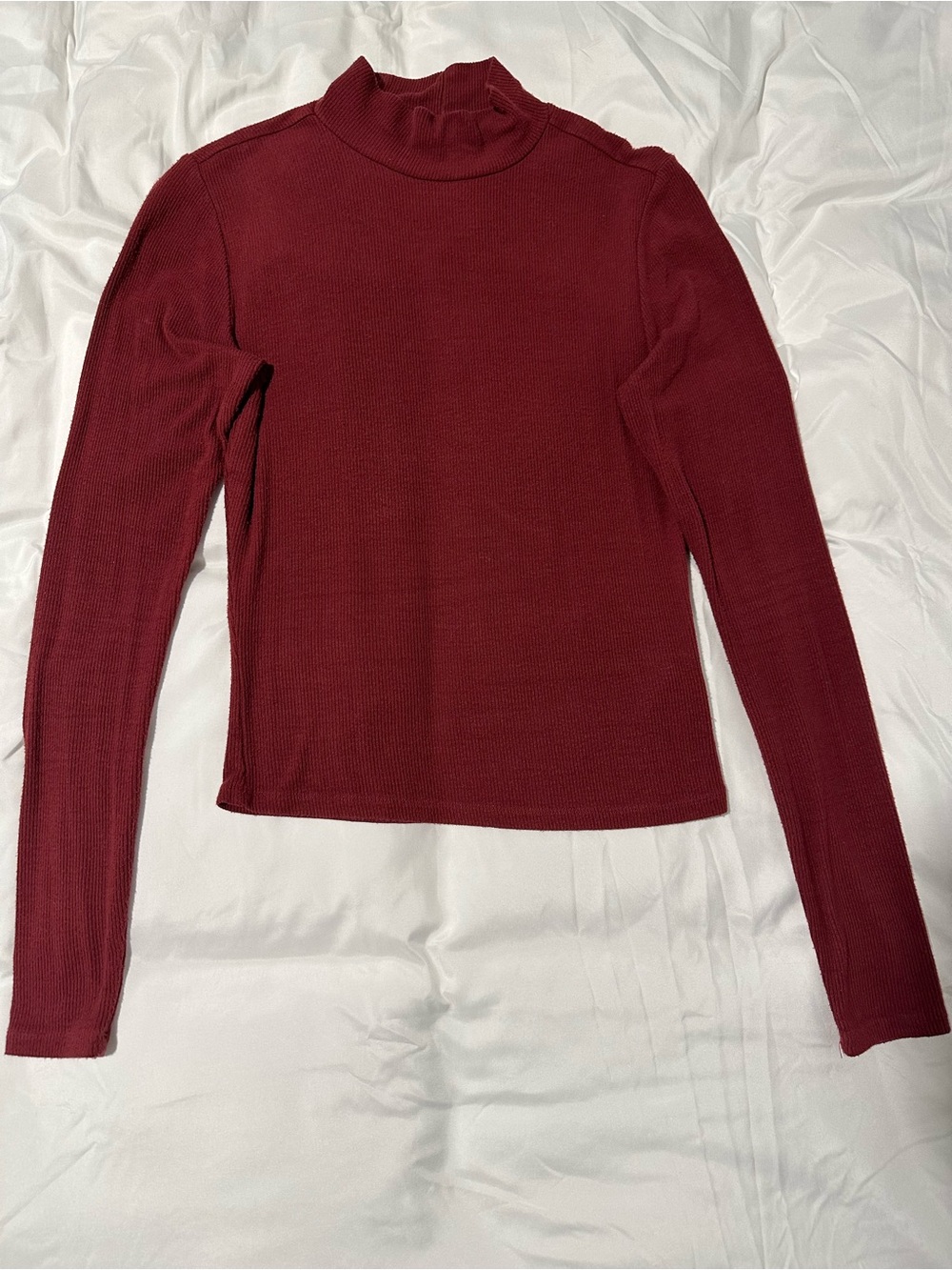 Garage Ribbed Mock Neck Long-Sleeve Crop Top - Maroon